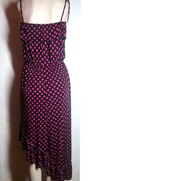 Black With Red Polka Dots Asymmetrical Hem Dress S - Picture 2 of 6